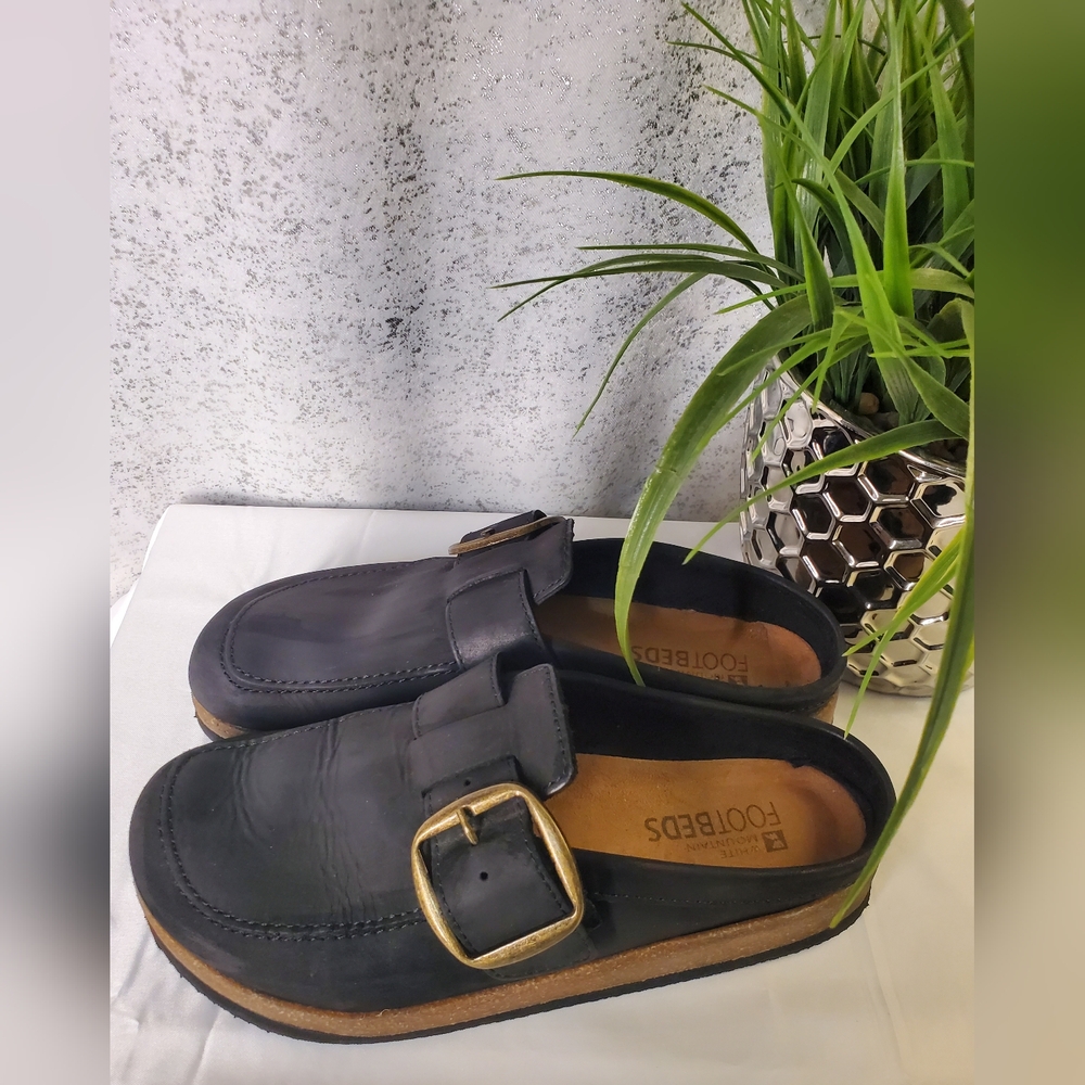 White Mountain Bueno Mule Blackless Black Suede Leather Cork Platform Sz 7-8.5 - Picture 5 of 16